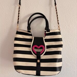 💕 Betsey Johnson Black and White Striped Women's Hobo Bag